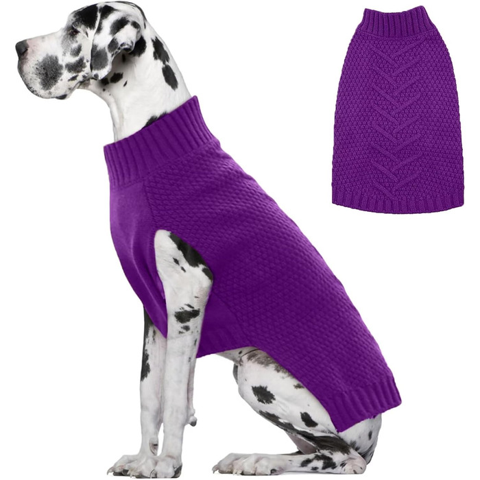 Пуловер для собак IECOii, теплий зимовий пуловер для собак, для середніх, великих та екстра-великих собак, флісова куртка, зимовий одяг для собак, світшот (XXXXX-Large, фіолетовий)