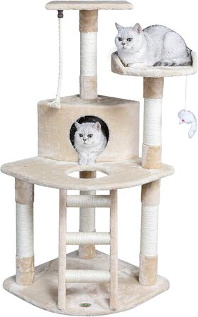 Дряпка для котів з будиночком, 63,5x81,3x120,7 см, бежева
