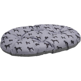 Матрац для собак Rosewood All Seasons Oval – великий, 94 см – двосторонній, з принтом собак & сірий, з виглядом льону – можна прати, зручний & для використання цілий рік (довжина 49 x ширина 67 x висота 7 см)