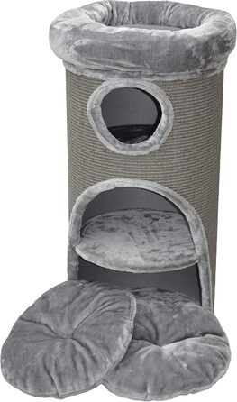 Nanook Котячий когтеточка-стовпчик, сірий, 100x40 см, стійкий, з лежаком, плюшевим бортиком і котячим будиночком
