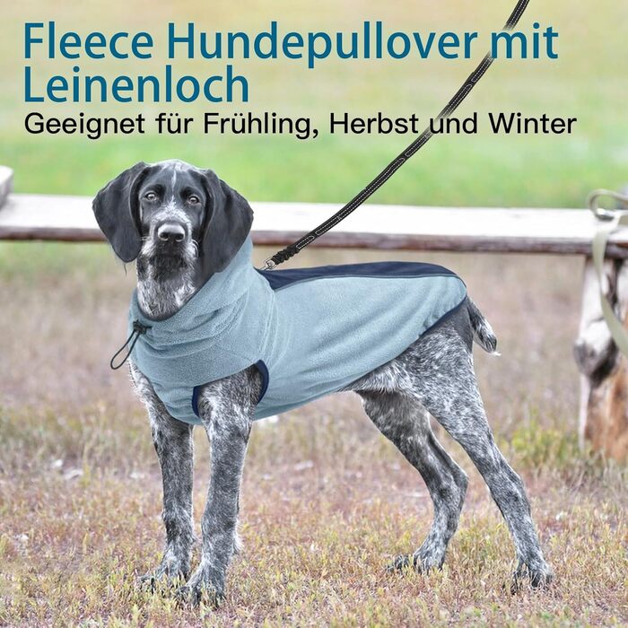 Зимовий светр для собак Katzinst, теплий флісовий светр для маленьких та середніх собак з отвором для повідка, з регульованим капюшоном, для Французького бульдога, зелений (синій, M)