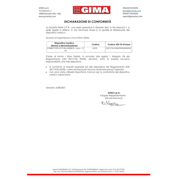 Ножиці для тканини Gima, зігнутий кінець, 12 см, нержавіюча сталь