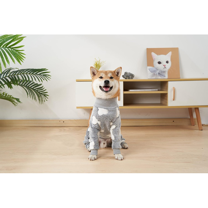 Теплий халат для собак на зиму, фланелевий, для середніх та великих собак, Onesie, колір сірий, розмір XS (довжина спини 38 см, обхват грудей 60 см)