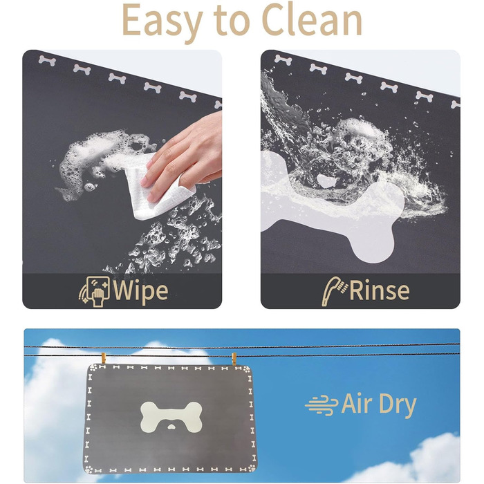 Килимок для годування собак і котів, 60 x 40 см, вбираючий, неслизький, великий, для мисок, легко миється, швидко сохне, темно-сірий