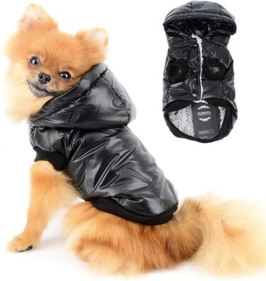 PAIDEFUL Зимовий теплий пуховик для собак - куртка з капюшоном для цуценят, чихуахуа, котів. Розмір M, чорний. Водонепроникний, захист від вітру. Довжина спини 25 см, обхват грудей 37 см.
