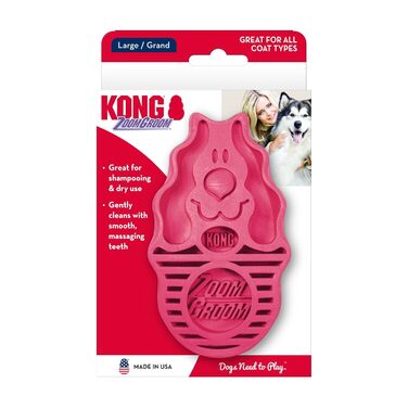 KONG ZoomGroom - щітка для грумінгу та миття собак, великі породи (червона)