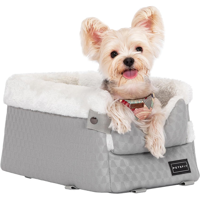 PETSFIT Автокрісло для собак у середню консоль авто, сіре та біле, до 4 кг