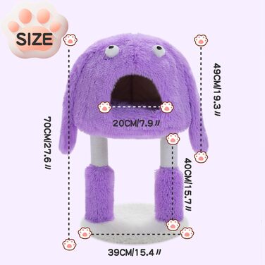 Будиночок для котів PETEPELA Monster-Stil з когтеточкою, 2-в-1: тепла котяча хатинка та ігровий комплекс, затишний знімний лежак, кошик для котів у приміщеннях, фіолетовий
