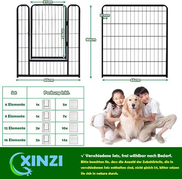 Металевий вольєр XINZI 80x80 см для собак і цуценят, 6 секцій, з дверима і анкером для саду та дому