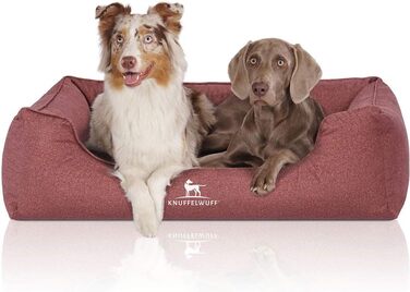 Ортопедичне водонепроникне собаче ліжко Knuffelwuff Malou з велюру, ручної роботи, XL 105 x 75 см, червоне. Знімний, пральний чохол. Підходить для великих, середніх та маленьких собак. Розміри: 105 x 75 x 25 см