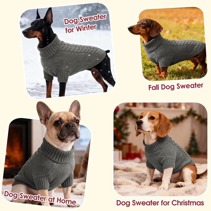 Пуловер для собак ASENKU, теплий зимовий пуловер для маленьких собак, з коміром-горловиною, зручний, для Французького бульдога, Шнауцера, Бічона Фрізе, Бостон-тер'єра (2XL, сірий)