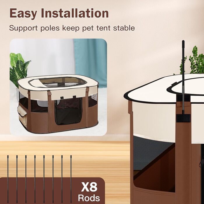 Складана огорожа для собак, вольєр для цуценят, переносний вольєр для тварин, вольєр для цуценят для дому, складаний вольєр для кошенят, собак, кроликів, L (Сірий) (Коричневий, 110 * 85 * 58 см)