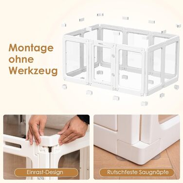 Акриловий вольєр для цуценят, 60 см, прозорий захист для собак, портативний вольєр для цуценят та собак середніх розмірів, для використання в приміщенні та на вулиці, 10 панелей, білий