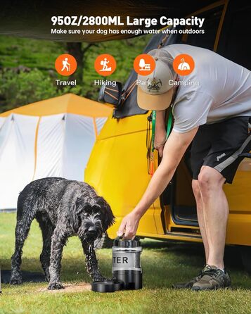 Водяна пляшка для собак Lesotc 2200 мл (2.8л) – велика, для подорожей, чорна