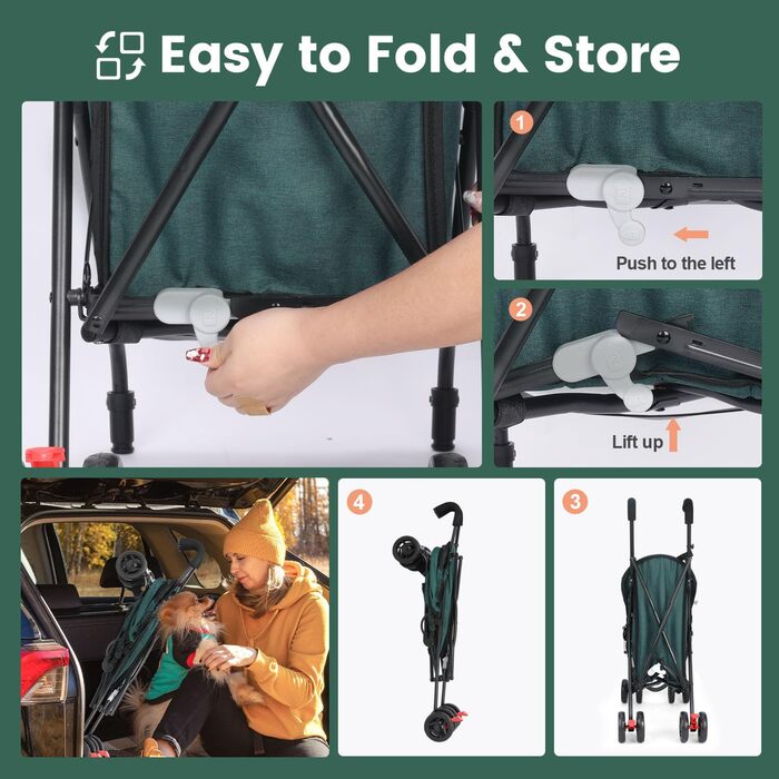 Візок для тварин Wedyvko, легкий туристичний візок для собак та котів до 15 кг, темно-зелений