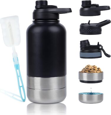 Водяна пляшка для собак на прогулянках, 1000 мл, нержавіюча сталь, з портативною мискою. Ідеально для подорожей та активного відпочинку.