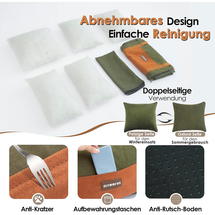 Автомобільний лежак для собак маленьких та середніх порід (до 15 кг), з висувною зоною відпочинку, знімний та пральний, з кишенями та ременем безпеки, зелений