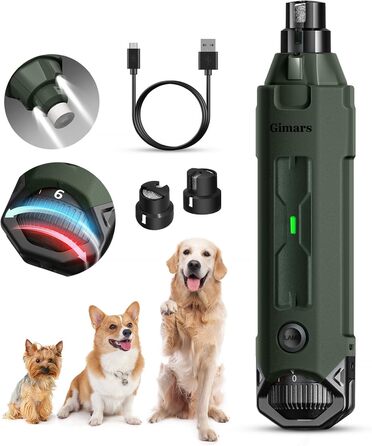 Шліфувальник кігтів для собак Gimars - 6 швидкостей, LED-підсвічування, USB-зарядка, 3 насадки (Army Green)