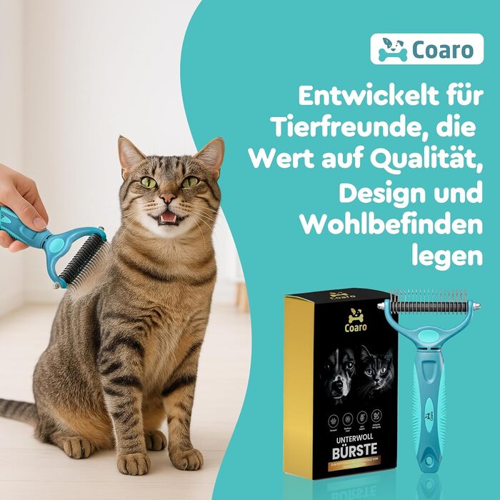 Підшерстова щітка для собак та котів з двосторонніми лезами для легкого догляду за шерстю – неслизька ручка для надійного захвату – професійна щітка для видалення підшерстка