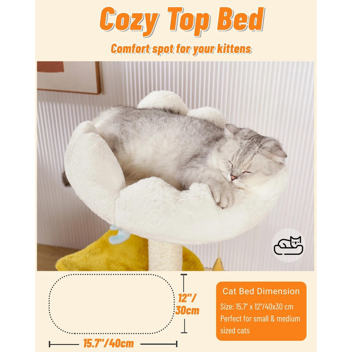 Котячий дряпак Happi N Pets Wolken, 80 см, сучасний триярусний ігровий комплекс для кішок середнього розміру з сизалевою стійкою, м'яким лежаком 40x30 см, знімними та праними подушками