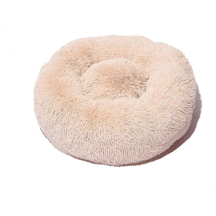 Кругле ліжко для собак FANSU з м'якого плюшу, ковзаюча база, ліжко для котів, донат, розмір та колір обираються (100см, світло-коричневий)