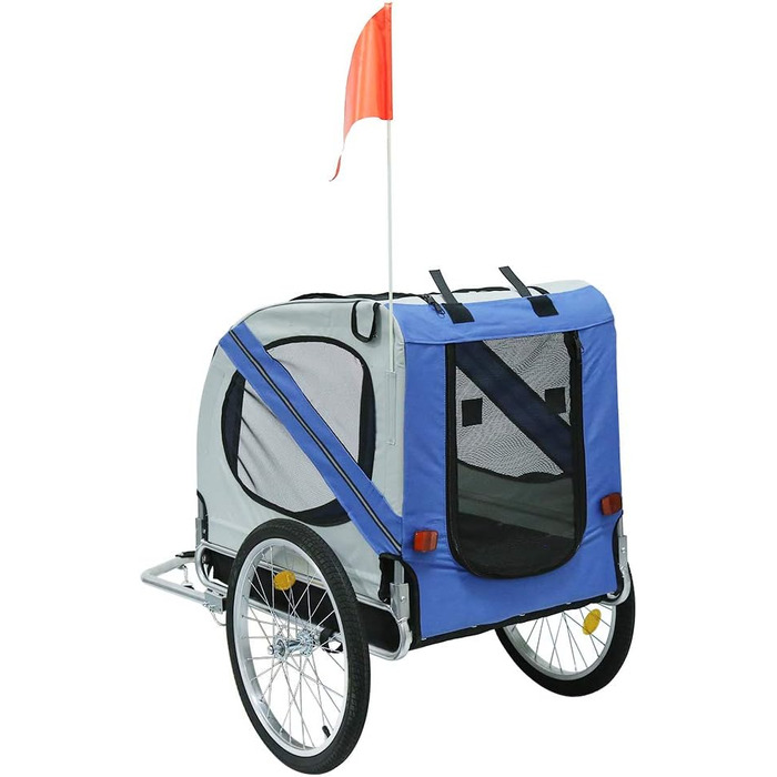 Причіп 2-в-1 для дітей та домашніх тварин, велосипедний причіп з функцією бігу, для собак середніх розмірів, максимальне навантаження 40 кг (Сіро-блакитний)