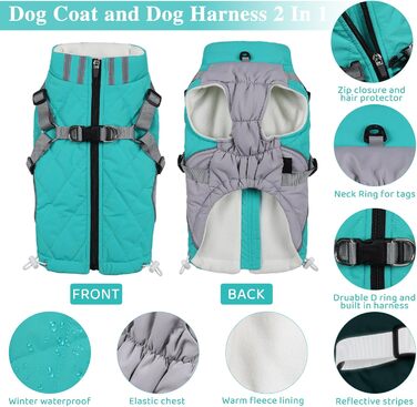 Водонепроникний зимовий одяг для собак Poseca: теплий зимовий одяг з інтегрованим шлейкою (зелений, L)