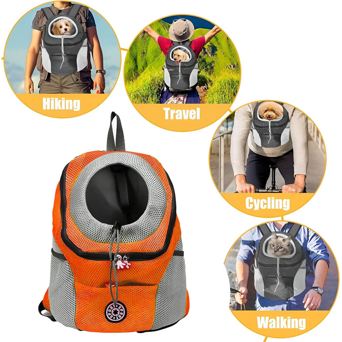 Рюкзак-переноска для собак та котів, до 10 кг, дихаючий, для подорожей та активного відпочинку (Оранжевий)