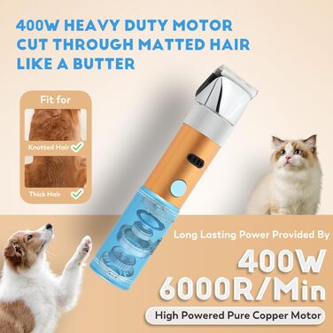 Електрична машинка для стрижки собак CGOLDENWALL 400W – професійна, акумуляторна, з набором насадок 3мм+6мм, 5 годин роботи, тиха (<50db), запобігає заплутування шерсті