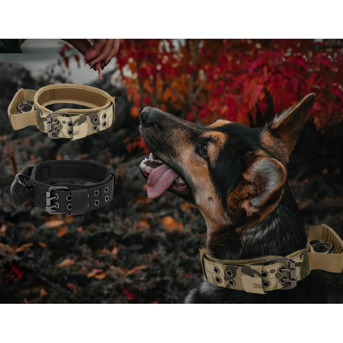 Тактичне нашийник для собак з ручкою та поводок, військовий нашийник з м'якою підкладкою з нейлону, регульований нашийник для середніх та великих собак (M, камуфляж)