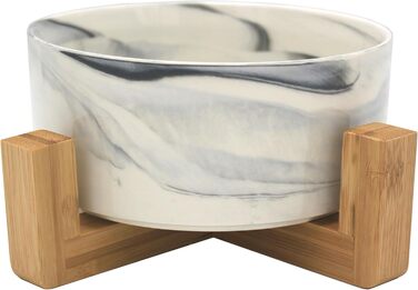 Керамічна миска для собак та котів Pet Wiz з бамбуковим підставкою, піднята миска для зручної позиції під час їжі та пиття, 5 кольорів, об'єм 850 мл (Мраморний сірий)