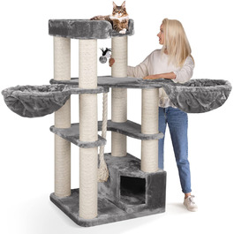 Дерево для котів HAPPYPET Oscar 161 см, стійке, для великих і важких котів (Мейн-кун), товсті стовпи 12 см, преміум-плюш 600 г, міцна конструкція, сіре