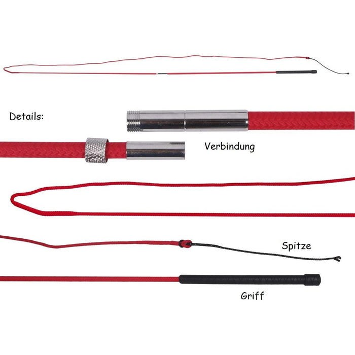 Лонжа з фібрагласу NETPROSHOP, роздільна, довжина 180/200 см, з гумовим руків'ям, червона