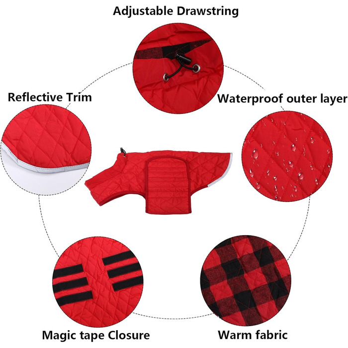 Водонепроникна зимова куртка для такси для собак Babepet з флісовою підкладкою, світловідбиваючий пуловер з отвором для шлейки, червоний, розмір L (спина: 45 см)