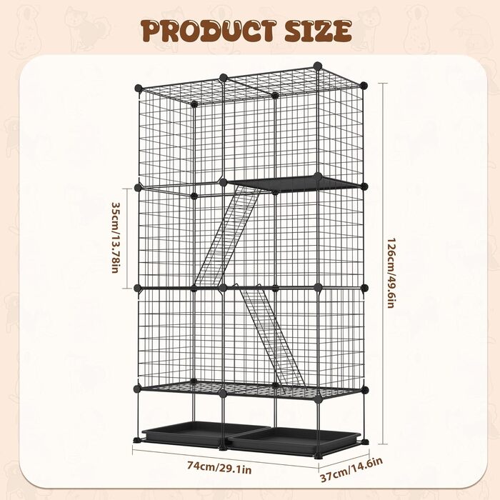 Металевий вольєр для котів UISEBRT для вулиці та дому, 3-рівневий, з знімною ванною, 2 сходинками та 3 дверима. DIY вольєр для котів як тренувальний, місце для відпочинку або вуличний вольєр