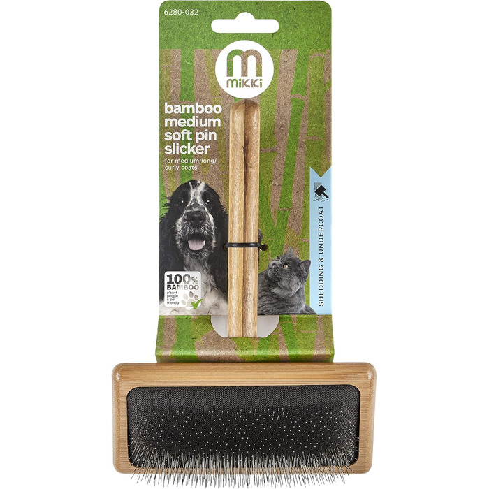 М'яка бамбукова щітка для грумінгу Mikki 6280033 з кульковими насадками для собак та котів, велика, 99 г (коричнева, M)