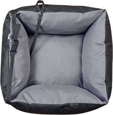 Автокрісло для собак KingDog з підсумком, безпечний лежак для тварин, водонепроникний матеріал PVC-Codura (Чорний/Сірий, 55x55 см)