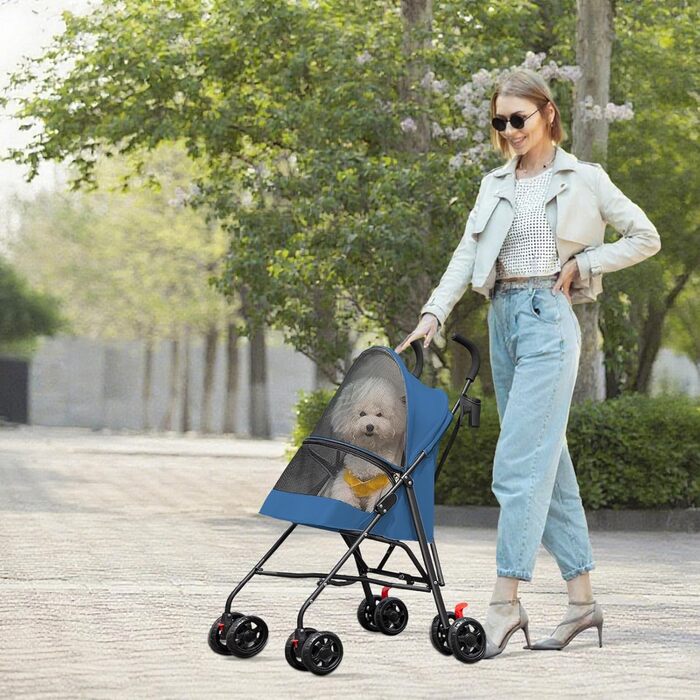 Дитяча коляска для собак та котів, складна, до 20 кг, з гальмом 360°, великий кошик, 3 вікна, тримач для напоїв, блакитна (97 x 45 x 55 см)