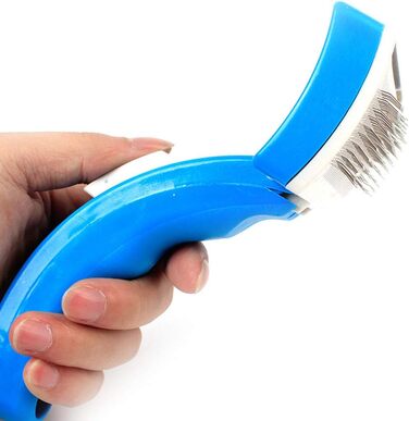 Професійна щітка для грумінгу собак та котів: викрутна головка, гребінець з крапками, синього кольору