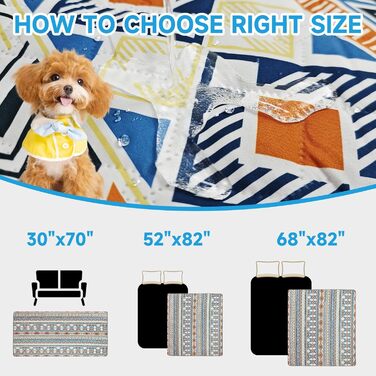 Водонепроникний двосторонній килимок для собак YOSEPATI, 208 x 173 см, блакитний медальйон. Захист дивану та меблів від бруду та шерсті. Підходить для цуценят, котів та дітей. Легко миється та перевертається.