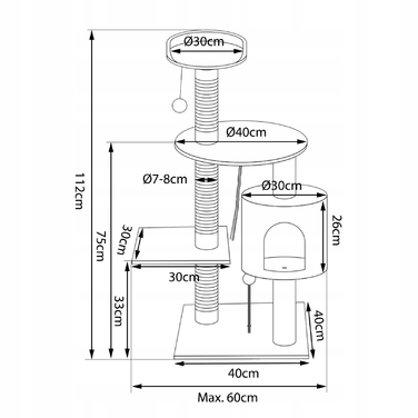 Високий когтеточка-комплекс із лежаком, стовп для дряпання 101-160 см