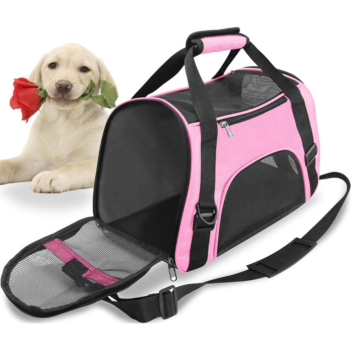 Трансформер для перевезення домашніх тварин (кіт, собака, кролик, хом'як). Сумка-переноска для тварин, схвалена для авіаперельотів, м'яка, з плечовим ременем. Розмір M (47x27x28 см), до 5 кг. Рожева