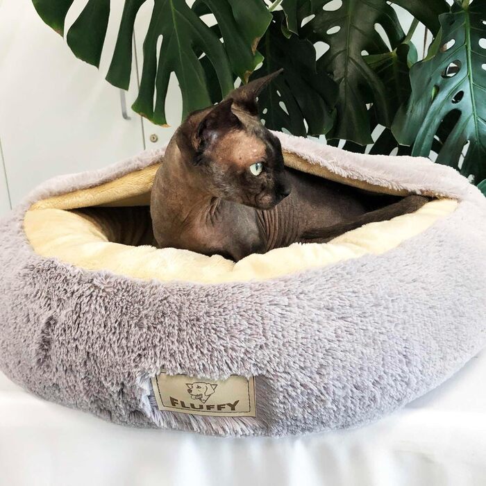 Кругле ліжко для собак та котів Zotteliges з балдахіном, сірого кольору (60 см)