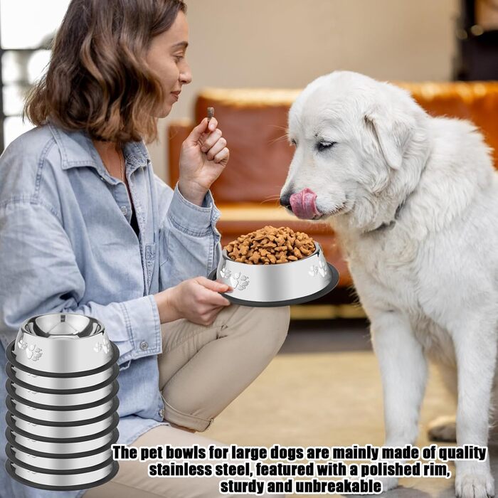 Набір з 8 мисок для собак з нержавіючої сталі, годівниця для домашніх тварин з гумовою основою, миска для корму та води для собак, котів та інших тварин
