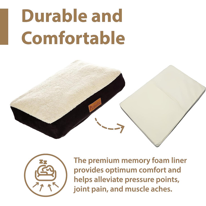 Ортопедична подушка для собак Ellie-Bo, віскоеластичний наповнювач, підкладка з штучного замшу, з овечкою, розмір L, 91,4 см, чорна [L87 x W57 x H6cm]