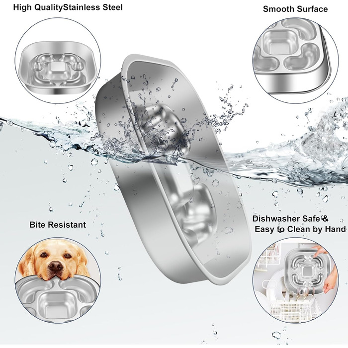 Антишвидковідхарчувальний напувалка для собак, нержавіюча сталь, Slow Feeder, з антиковзним силіконовим килимком, миска для корму для собак великих та малих порід, котів