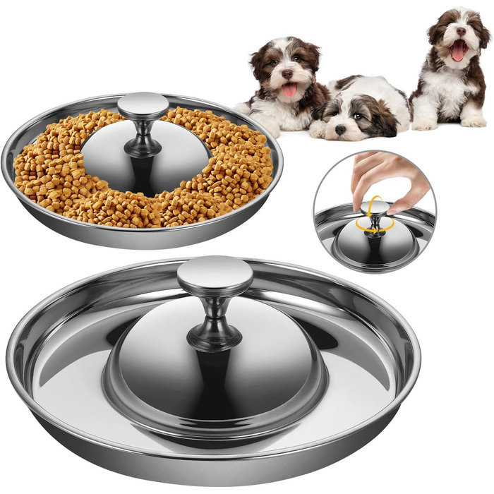 Набір з 2 мисок для цуценят та собак з нержавіючої сталі. Миски для корму та води, повільне годування, відлучення, для маленьких собак та котів