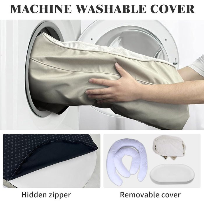 Заспокійливе велике собаче ліжко XXL для великих та середніх собак, 40,6 см глибини, високі бортики, овальне ліжко проти тривоги з підголівником, м'яка піна та бавовна, бежеве/сіре