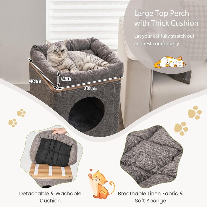 Котячий будиночок SOARS з когтеточкою, 3 яруси, 2 будиночки та лежанка для котів, когтедряпалка, меблі для котів