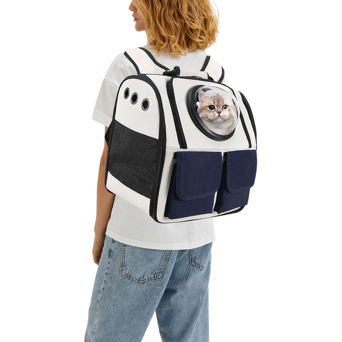 Рюкзак для кота PETCUTE, рюкзак-переноска для маленького кота/собаки, дихаючий, знімний килимок, складаний, Oxford-Tuch (білий)
